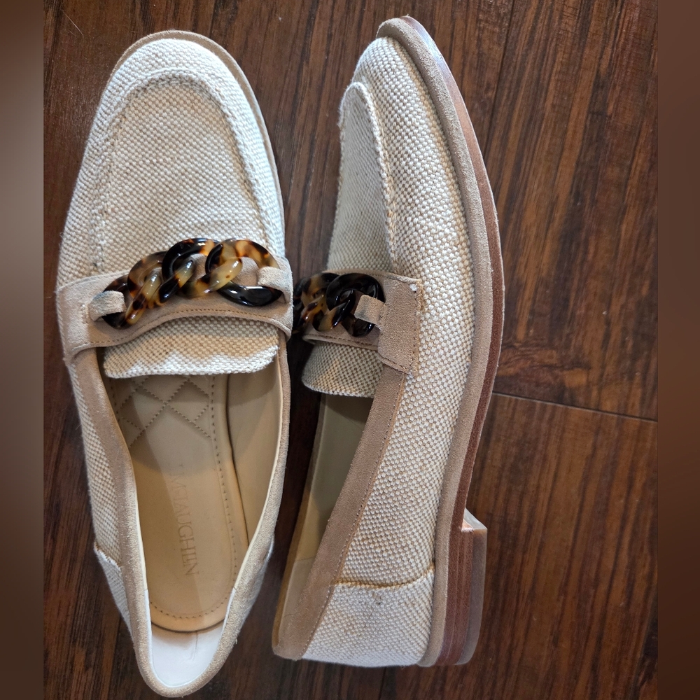J. McLaughlin Woven Tortoise Chain Loafers 7 | Cream Resort Palm Beach Chic - Picture 3 of 9